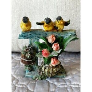 Vintage Garden Theme Figurine by K’S Collection features yellow birds and tulip